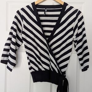 Striped Black and White Women's V-Neck Striped Sweater